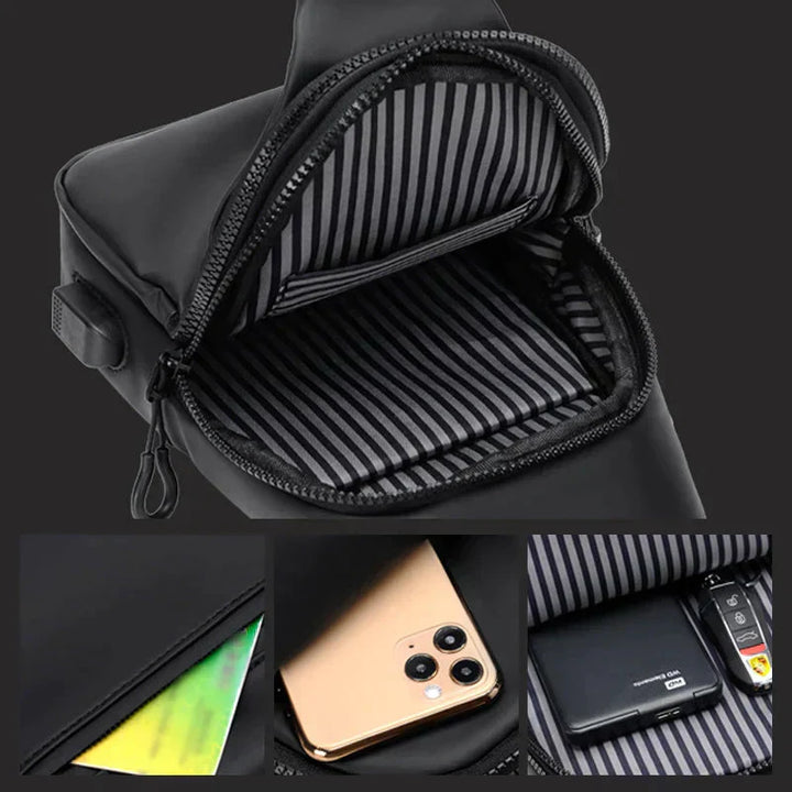 Sac bandoulière polyvalent anti-vol, imperméable, sécurisé, idéal pour toute activité urbaine.