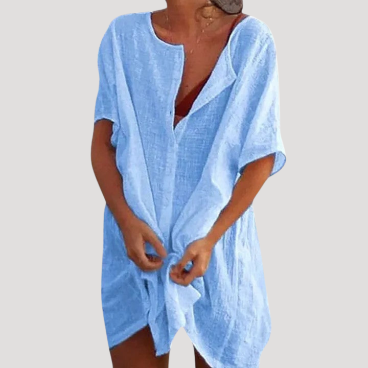 Tunique femme confortable à col V, coupe ample, parfaite pour le printemps ou l'été.