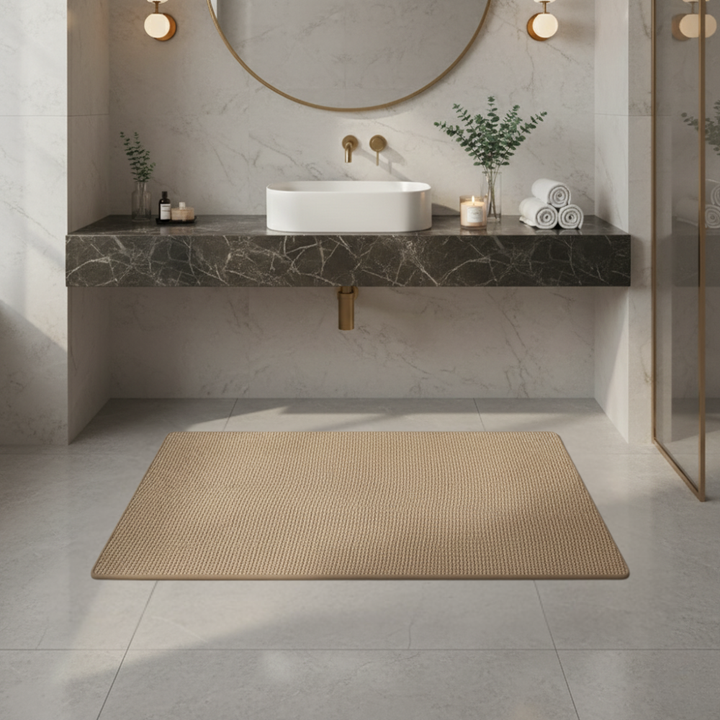 Tapis de bain décoratif, apporte une touche de style et de confort à votre salle de bain moderne.