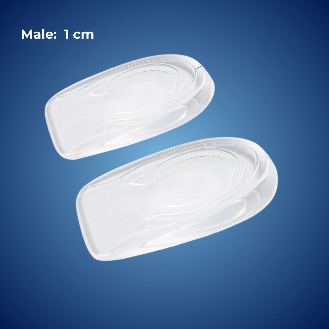 Semelles rehaussantes durables en gel silicone, conçues pour un confort longue durée, une meilleure posture et un soutien optimal.