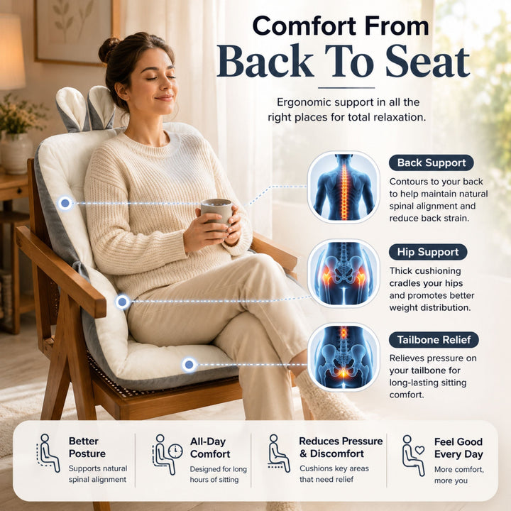 Coussin orthopédique pour un confort accru et une posture saine. Prévient les douleurs du dos et du coccyx.