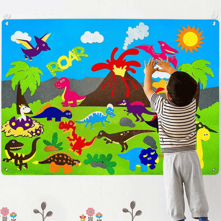 Tableau en feutre pour enfants avec animaux, jouet éducatif stimulant l'imagination et les activités manuelles.