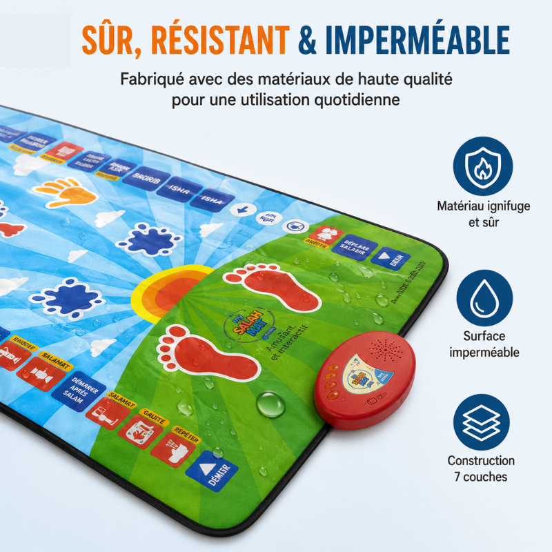Tapis de prière islamique interactif pour enfants, électronique, éducatif, parfait pour jeunes musulmans.