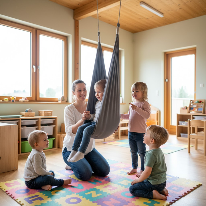 Balançoire à compression sensorielle pour enfant. Réduit l'anxiété, favorise le bien-être.