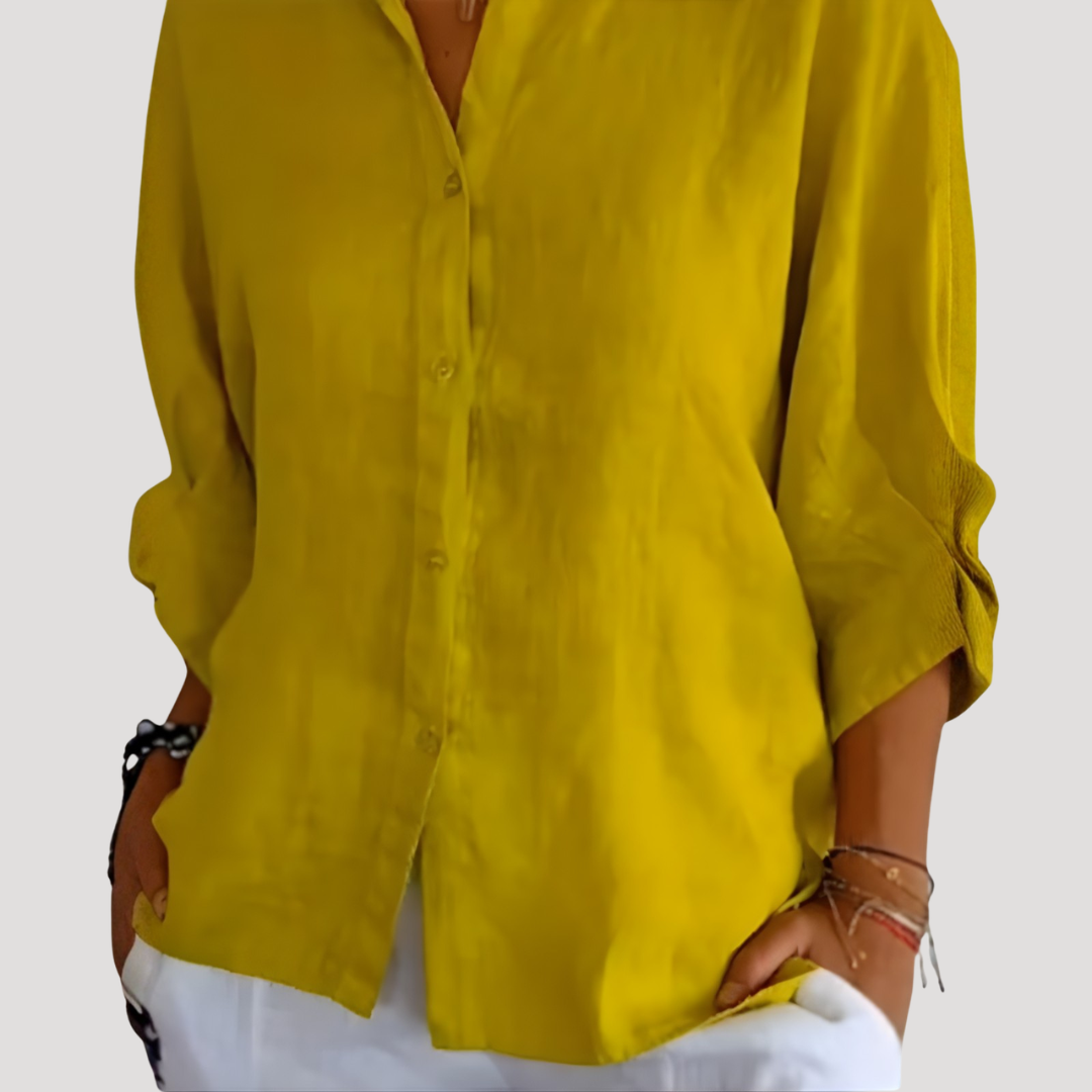 Blouse ample à manches longues pour femme, tissu fluide et léger, très confortable pour le printemps.