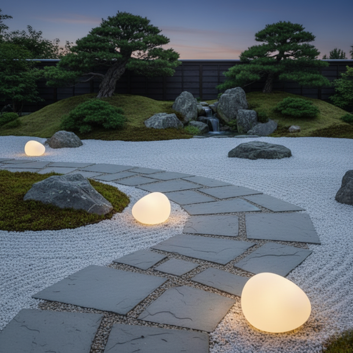 Éclairage de jardin solaire LED, effet pierre, pour chemins, bordures et décorations extérieures.
