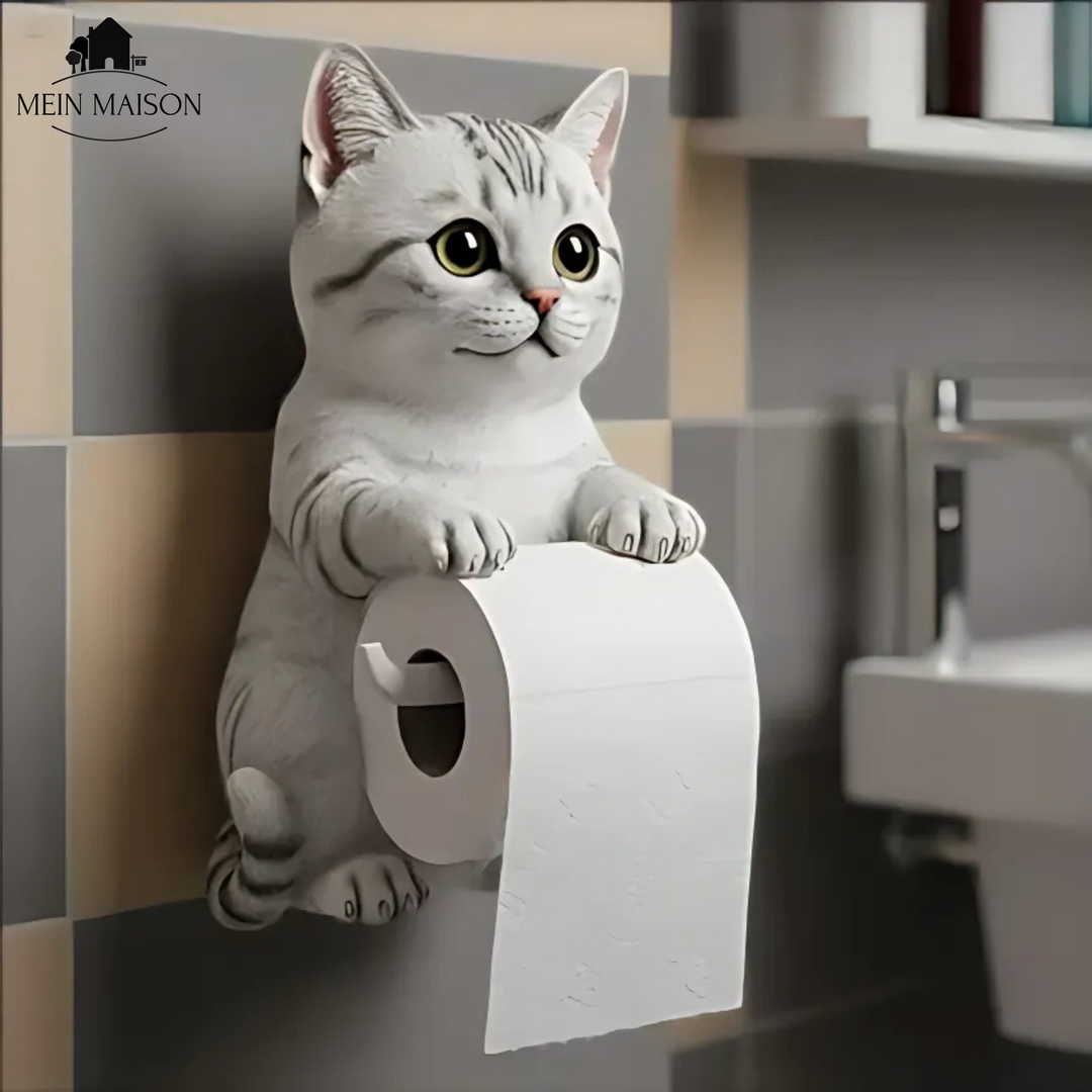 Décoration murale chat pour papier toilette, accessoire salle de bain félin, adorable et pratique.