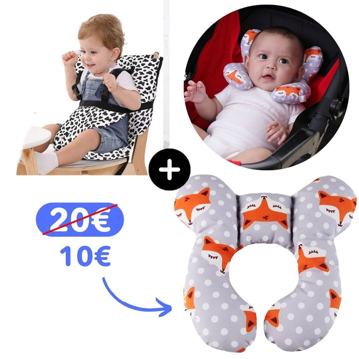 Harnais de sécurité intégré à cette chaise haute portable pour bébé, repas sans souci.
