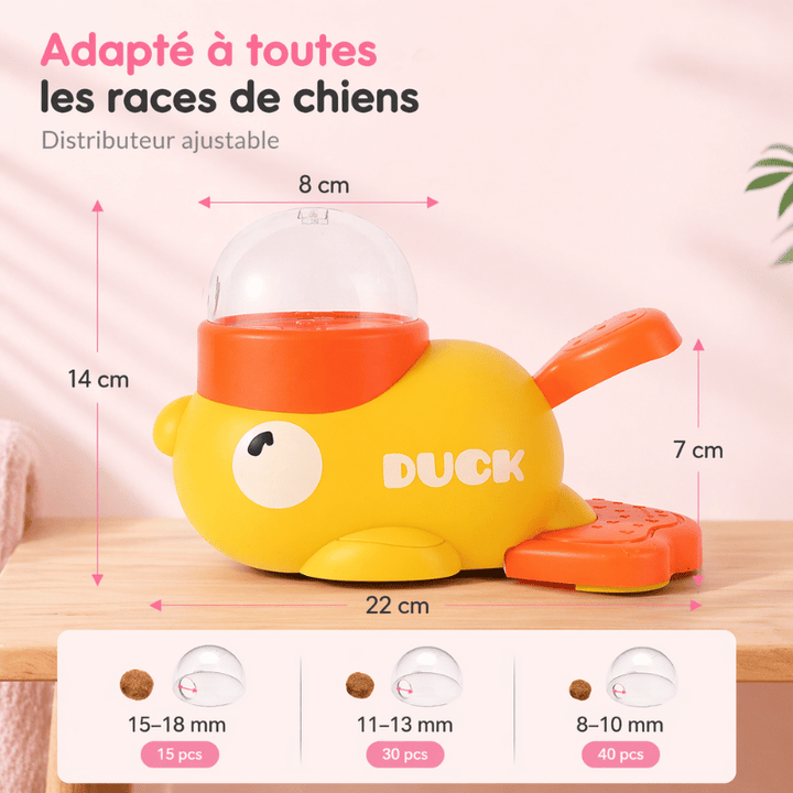 Jouet canard puzzle pour animaux, dispense des friandises. Idéal pour chien & chat, favorise bien-être.