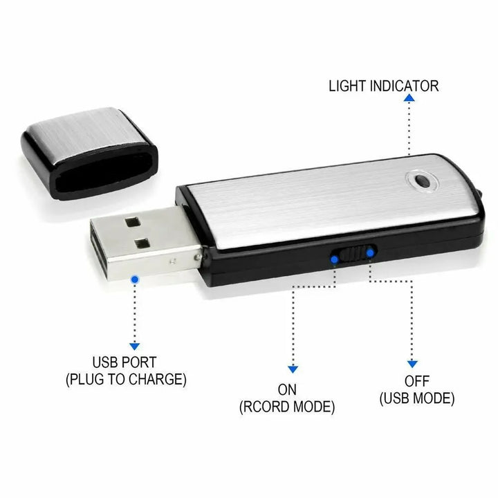 Enregistreur audio USB discret, portable avec détection vocale pour réunions et notes. Un gadget tech.