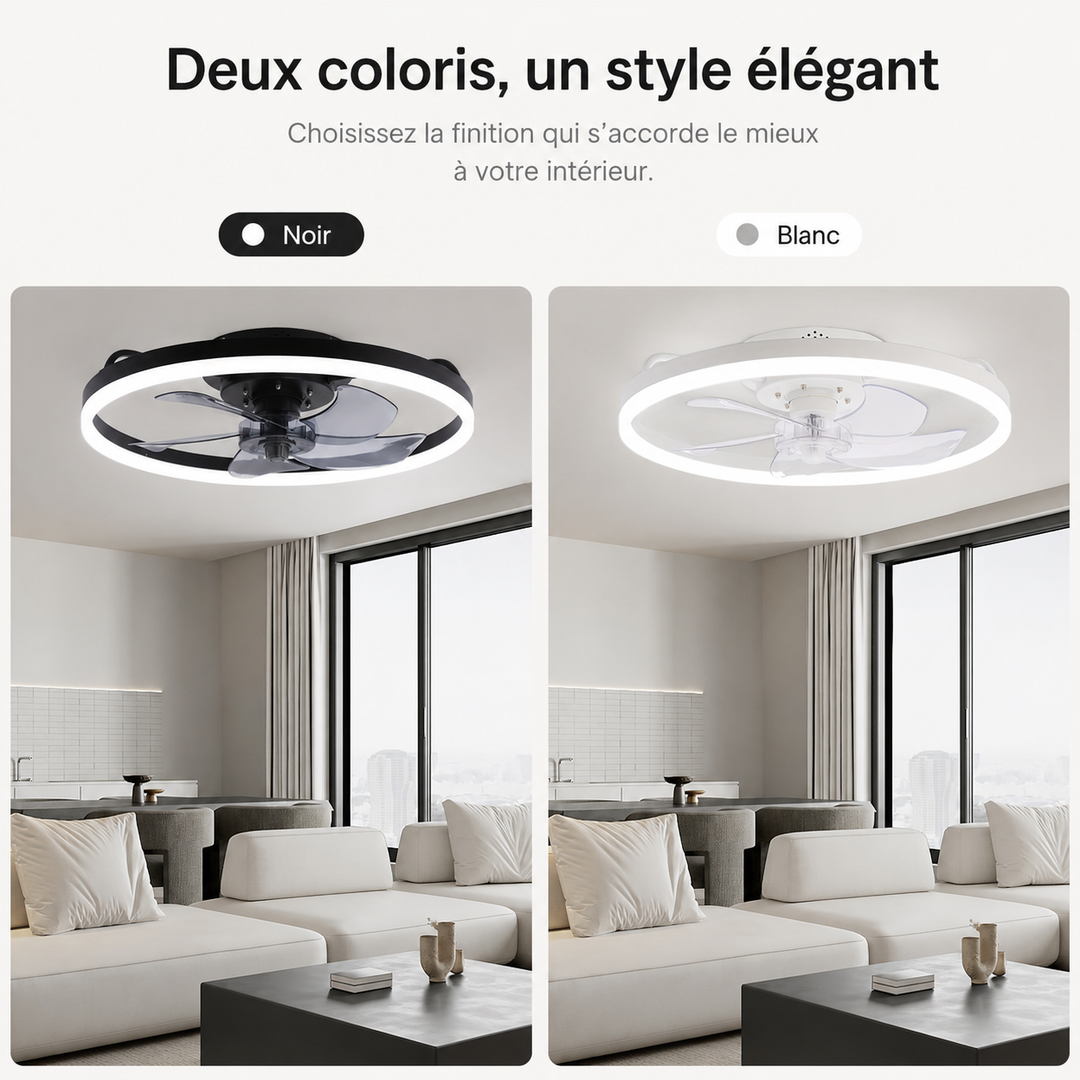Ventilateur de plafond 50 cm SilentBreeze, compact avec lumière LED intégrée, design moderne et performance silencieuse.