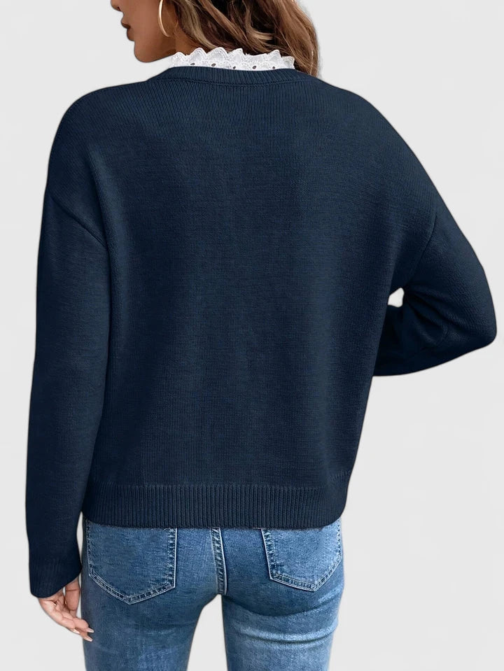 Chandail femme décontracté chic, pull col V à manches longues, parfait pour une tenue polyvalente et confortable.