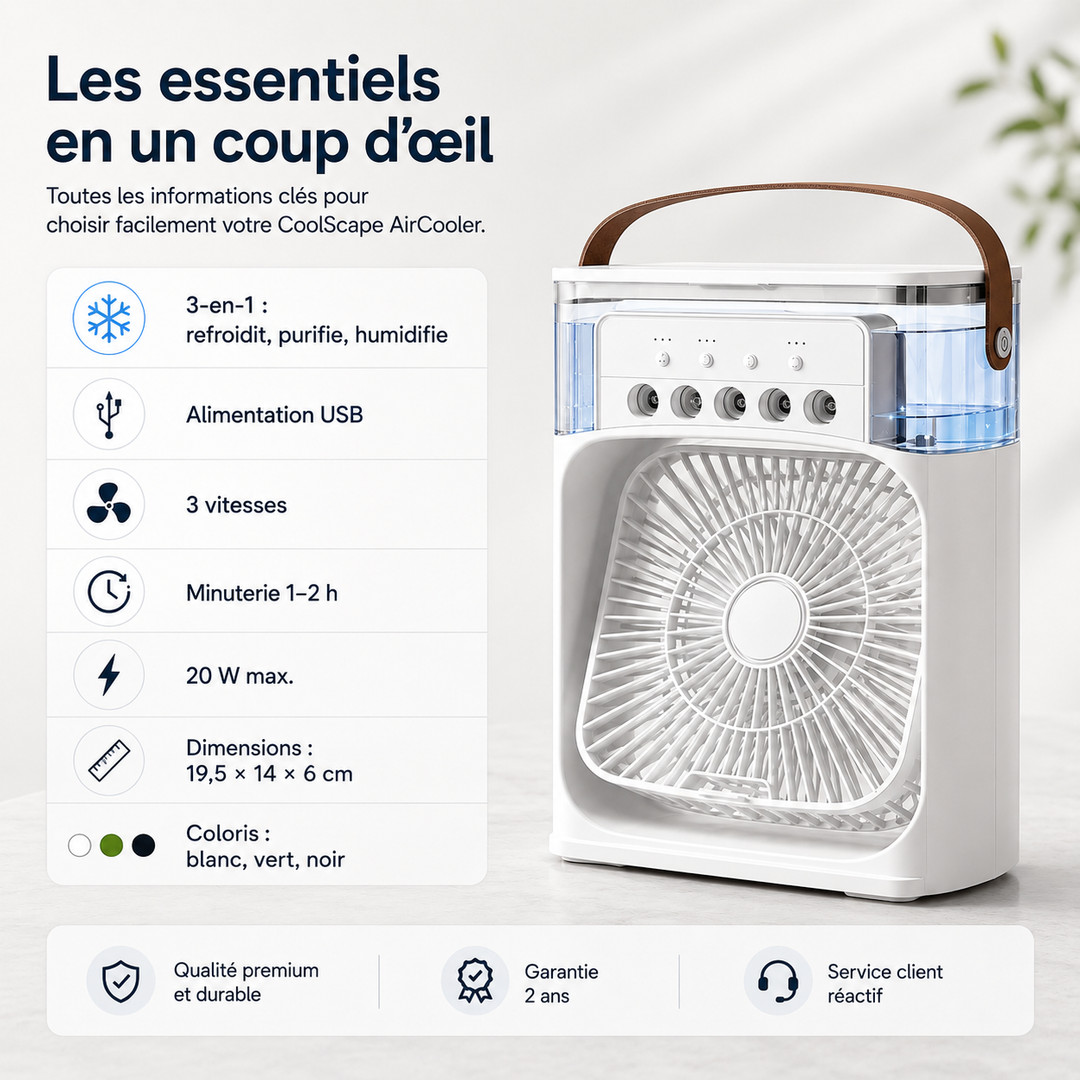 Climatiseur personnel USB CoolScape. Rafraîchisseur d'air portable pour une ambiance fraîche à la maison et au bureau.