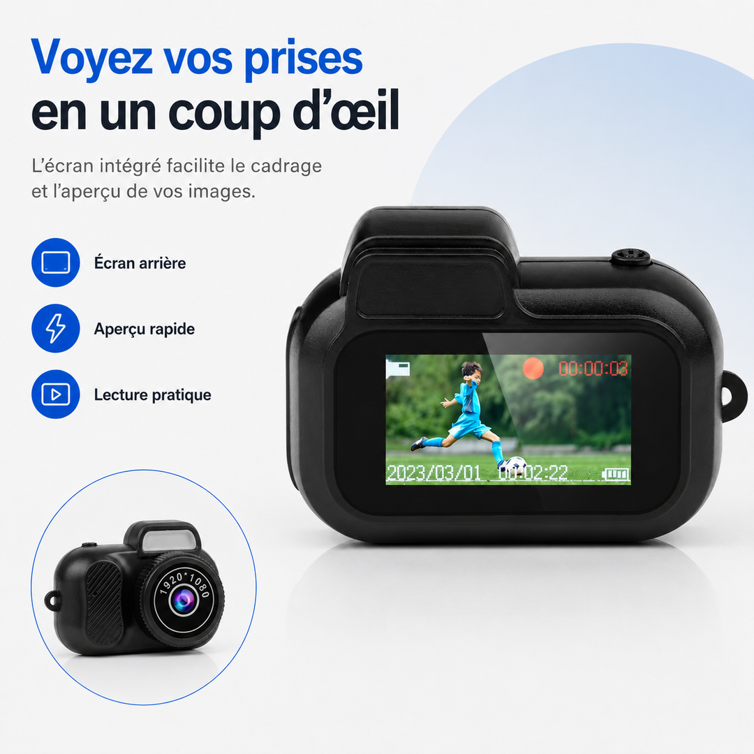 Caméra HD portable, enregistrant des vidéos claires et des photos nettes en haute définition.