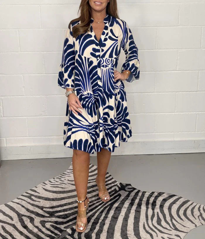 Robe chemise mini imprimée femme, style chic et décontracté, parfaite pour le printemps-été.