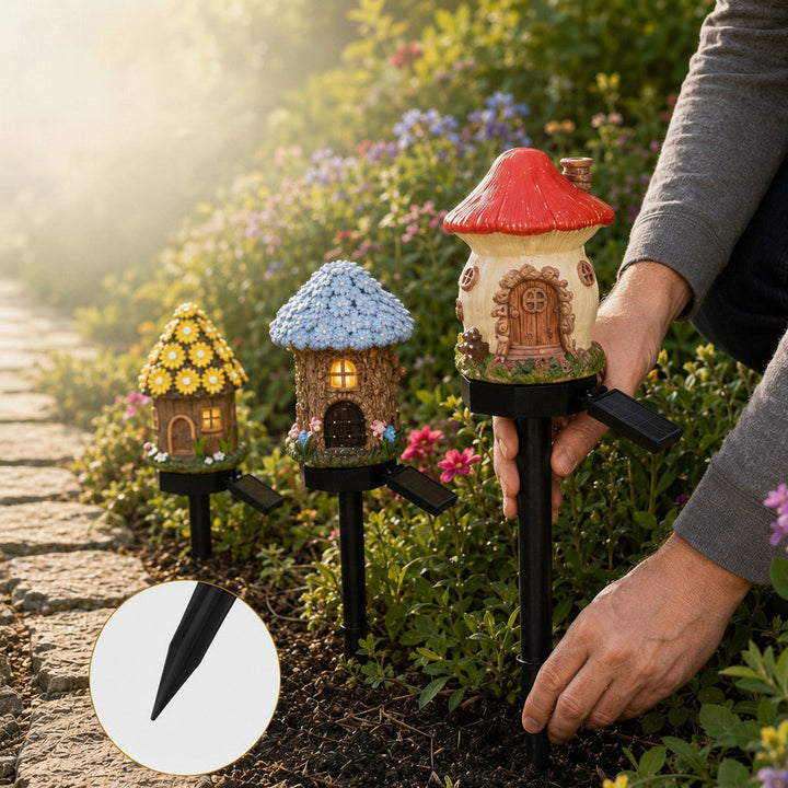 Lampe solaire autonome LED, design champignon, idéale pour l'éclairage et la déco de jardin.