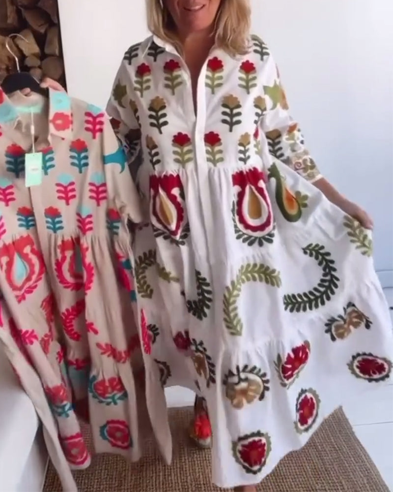 Robe midi fleurie fluide femme, motif floral estival, style décontracté chic printemps-été.