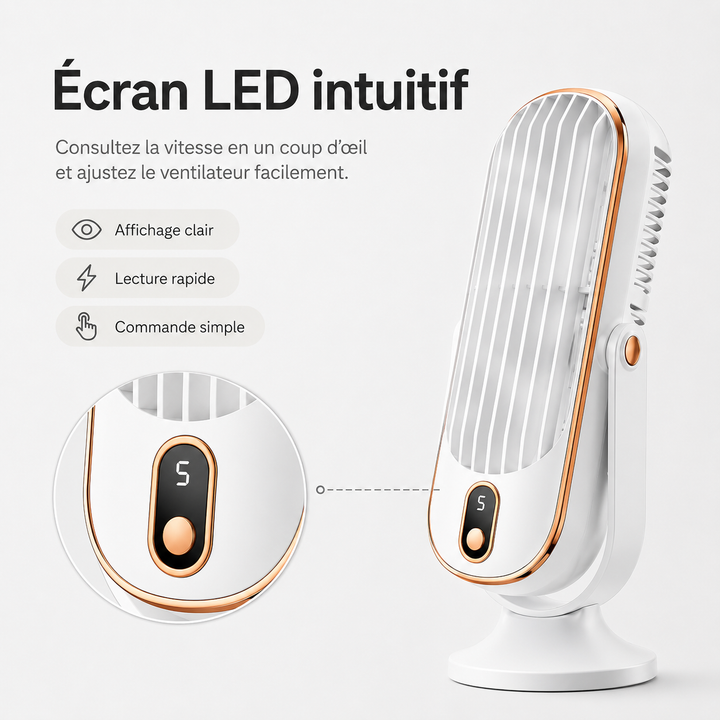Ventilateur portable AeroLux silencieux pour la maison, USB rechargeable, rafraîchit l'été.