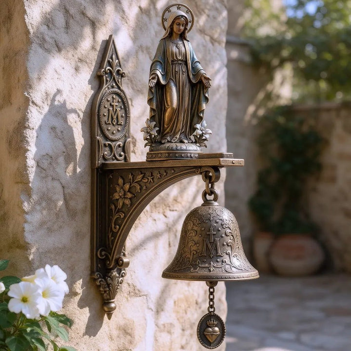 Décoration murale religieuse: horloge spirituelle en bronze pour autel de prière ou espace sacré.