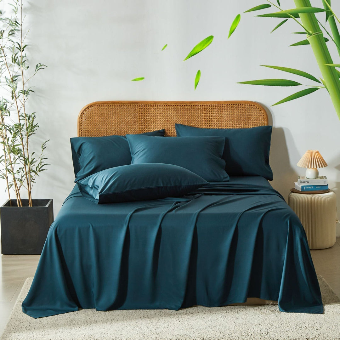 Ensemble de literie en bambou rafraîchissant pour un sommeil doux et confortable.