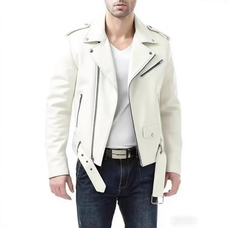 Blouson homme motard style casual pour automne/hiver, parfait pour la mode masculine urbaine.