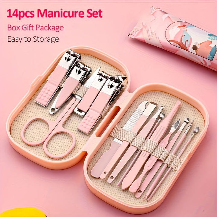 Kit de manucure et pédicure professionnel de 14 outils en acier inoxydable. Soins complets des ongles.