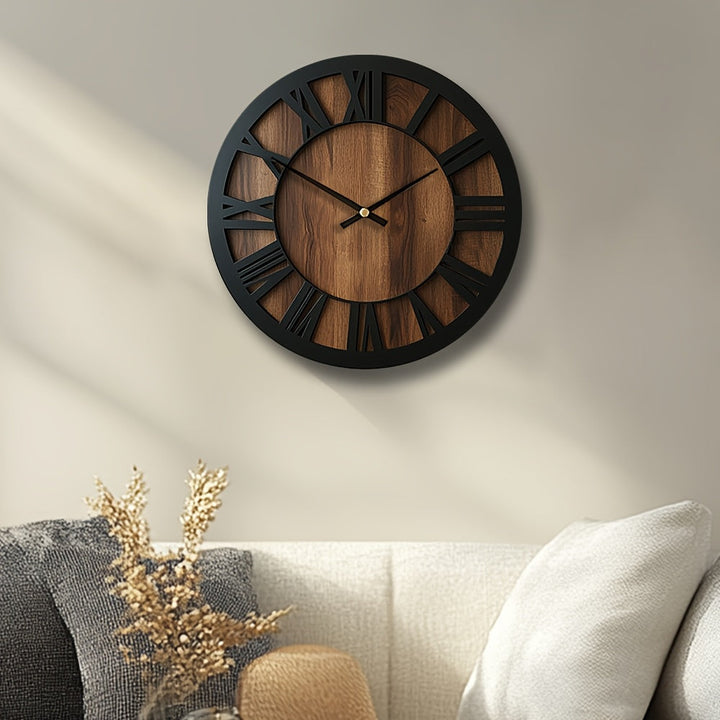Horloge en bois pour mur, ronde et silencieuse, apporte touche design à votre salon.