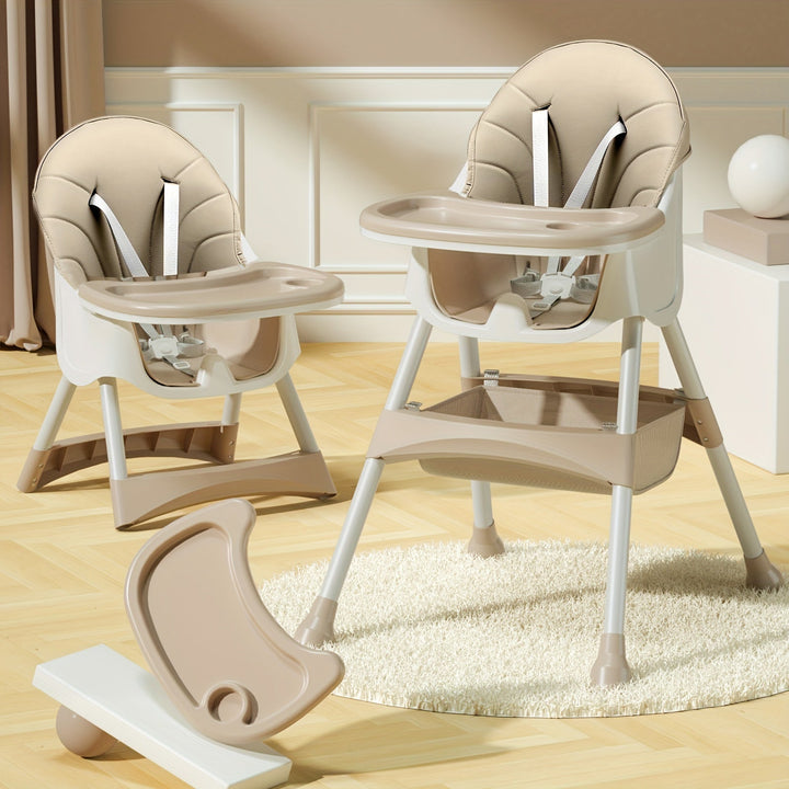 Chaise haute bébé avec plateau amovible, design moderne, réglable pour plus de confort et sécurité pendant les repas.