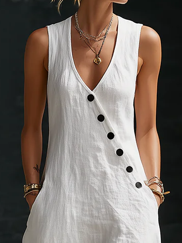 Robe longue femme chic et décontractée, idéale pour l'été, dotée de boutons sur le devant et d'un col en V.