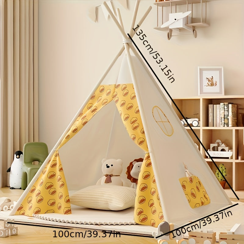 Tipi en coton doux pour enfants, conçu pour jeux d'intérieur et décoration de chambre.