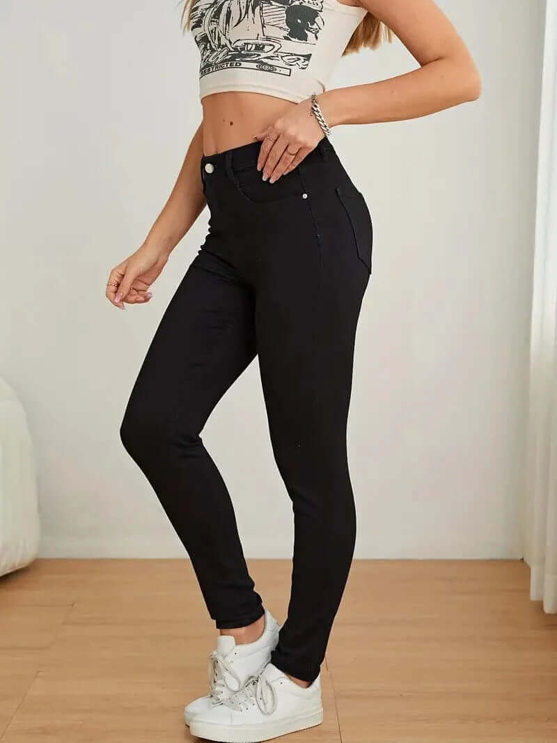 Högmidjade Skinny Jeans - Stretchdenim - Dam