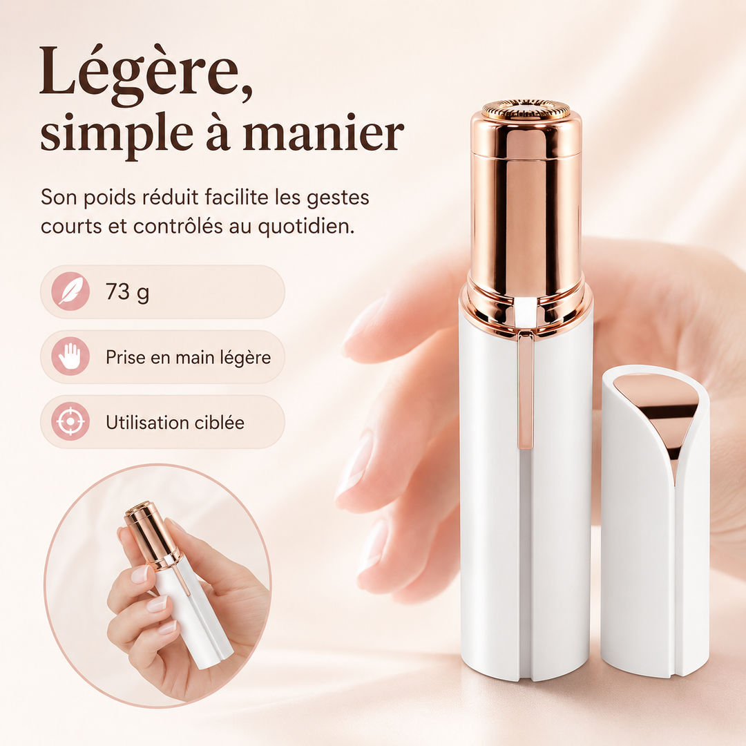 Femme utilisant un épilateur facial électrique indolore. Pour des soins visage rapides et une peau impeccable.