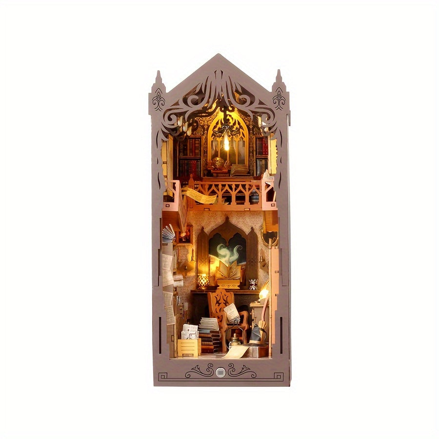 Kit puzzle 3D en bois "Maison de Livres Magique", pièces détaillées pour assemblage. Activité créative.