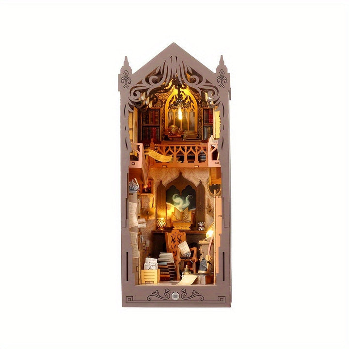 Kit puzzle 3D en bois "Maison de Livres Magique", pièces détaillées pour assemblage. Activité créative.
