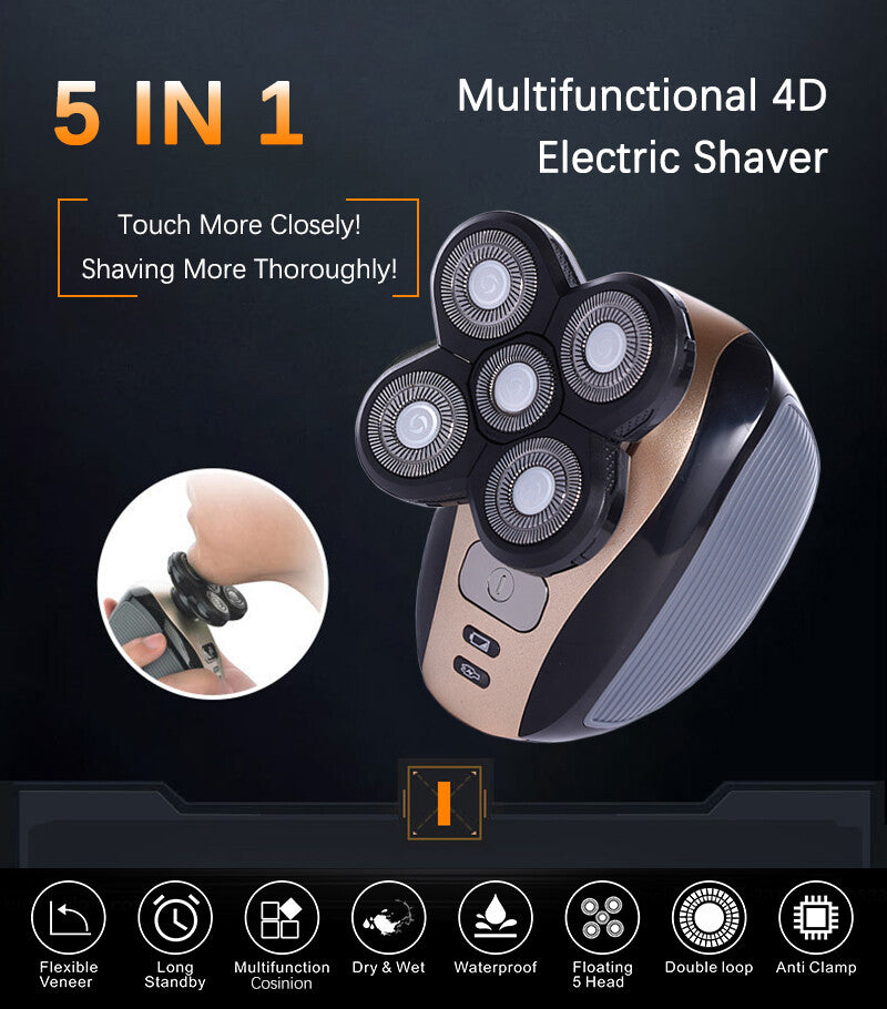 Afeitadora Masculina 5 en 1 — Cabeza, Rostro y Cuerpo Suave y Rápida