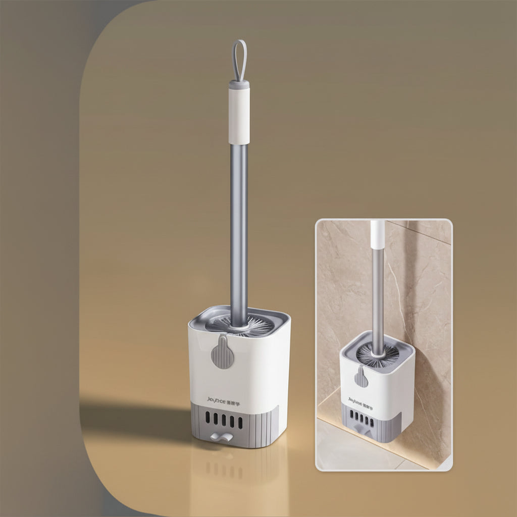 Ensemble brosse WC et support gris, installation sans perçage, pour une hygiène optimale de la salle de bain.