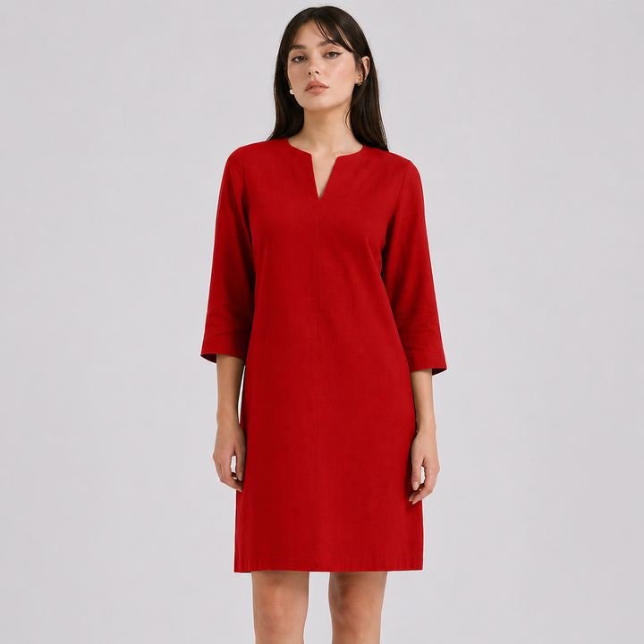 Isabella, robe d'été femme fluide, mi-longue, encolure V, pour un look élégant et décontracté.