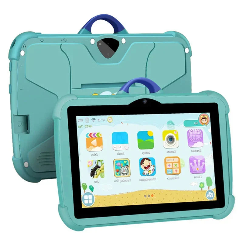 Tablette tactile enfant 7 pouces Android, idéale pour apprentissage et jeux sécurisés. Wifi 5G, couleurs vives.
