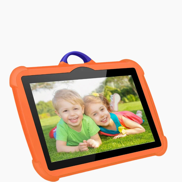 Tablette portable 7'' pour divertissement enfantin sécurisé, disponible en bleu, rose, vert et orange.