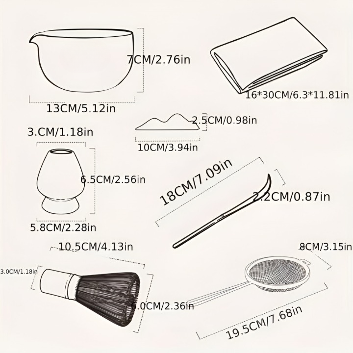 Accessoires thé japonais essentiels : set matcha 7 pièces, bol 450ml et bec verseur. Préparez un matcha parfait.