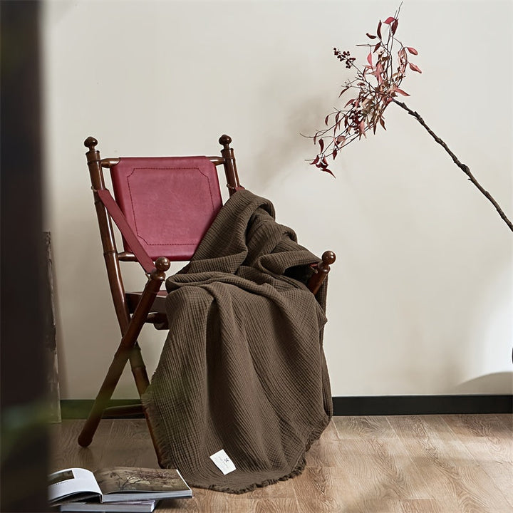 Couverture en gaze de coton OLIVEBREEZE toutes saisons, douce, respirante, vert olive ou gris.