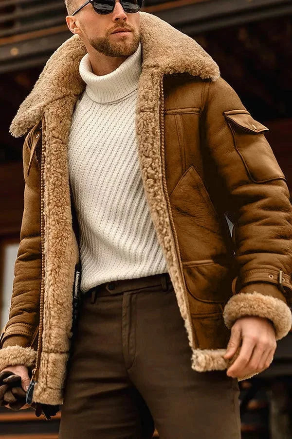 Veste aviateur homme camel tendance, coupe vintage chic, pour une mode hivernale chaude et confortable.