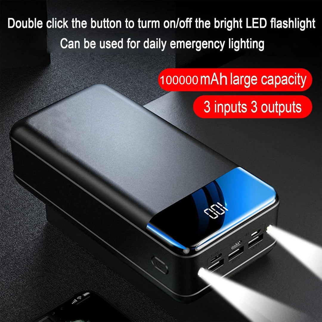 Chargeur portable 50000mAh avec technologie de charge rapide pour recharger efficacement téléphones et tablettes.