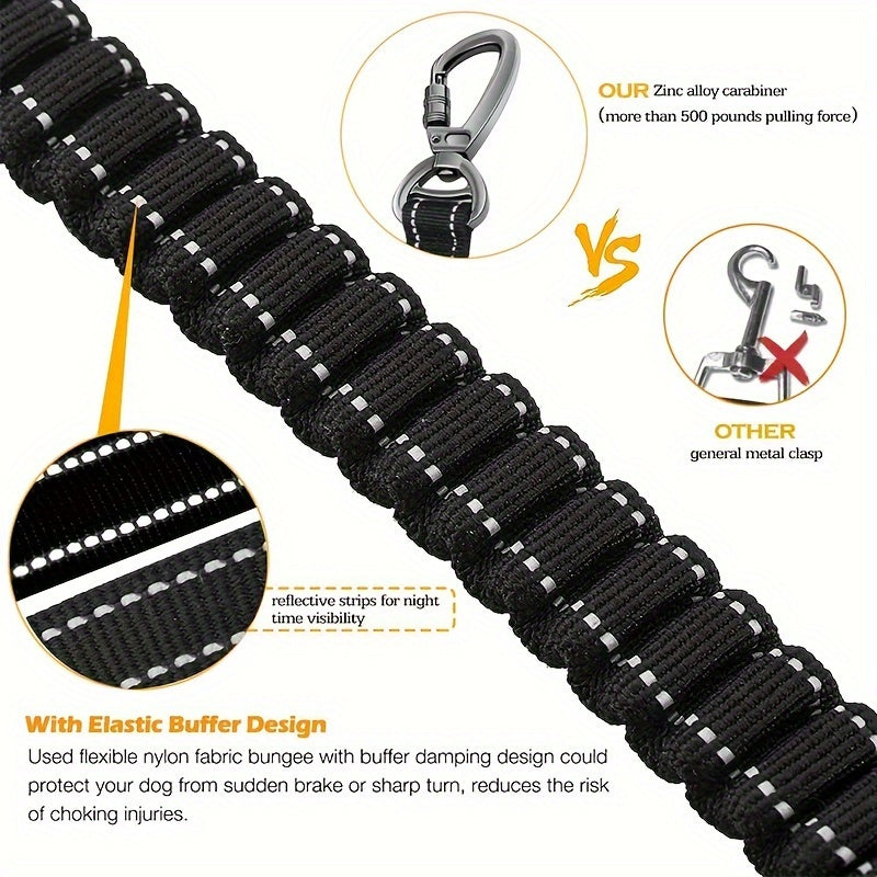 Laisse pour grand chien, système bungee absorbant les chocs, réglable, pour un confort optimal en promenade.