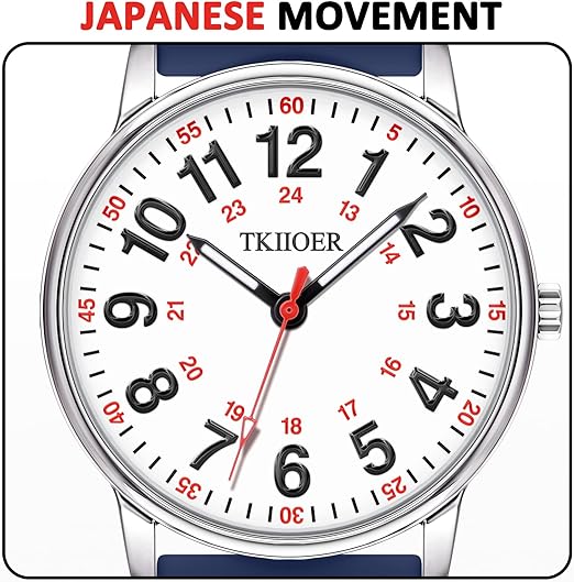 Montre infirmière femme avec boîtier résistant, étanche, cadran blanc lumineux, parfaite pour le milieu médical.