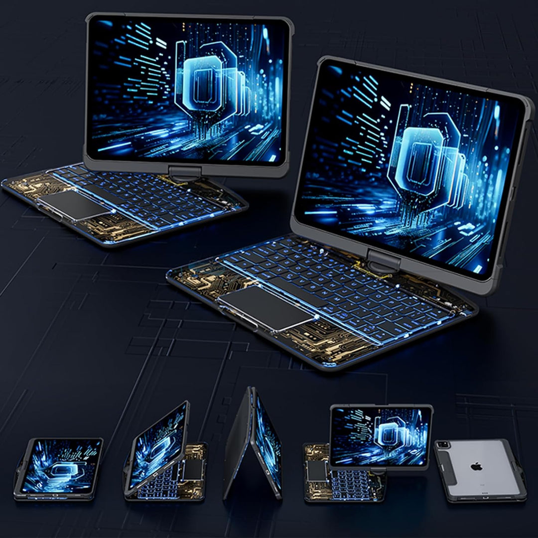 Coque clavier pliable pour iPad avec trackpad, offrant protection et confort de frappe pour la mobilité.
