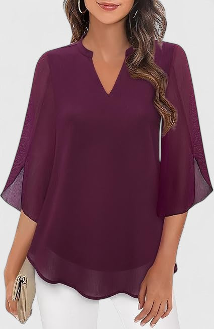 Blouse femme moderne et confortable. Idéale pour un look élégant au bureau ou une tenue décontractée chic estivale.