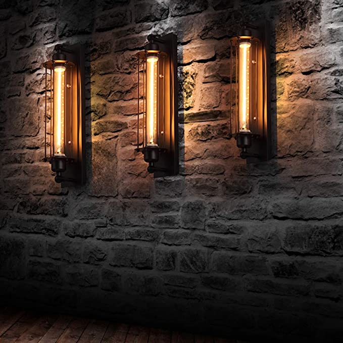 Applique murale design industriel noir, compatible ampoule LED E27, style loft élégant.