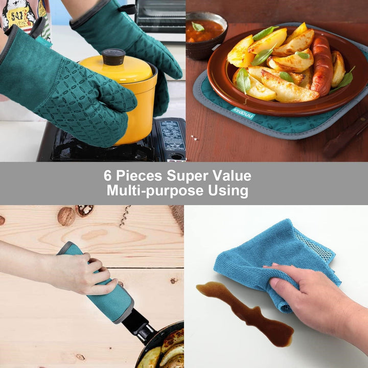 Set de cuisine premium : gants et maniques antidérapants, protection chaleur pour une manipulation sûre.