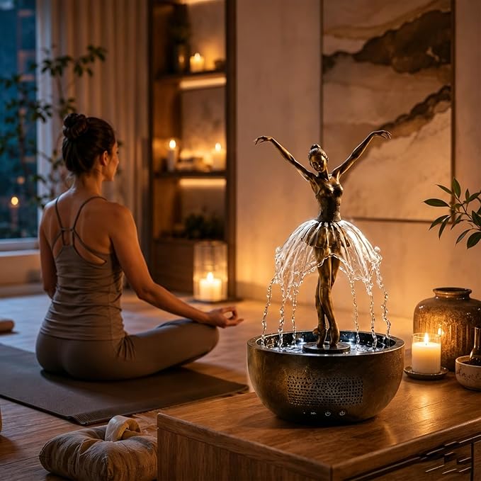 Idée cadeau unique : fontaine de table lumineuse avec ballerine rotative. Sublime décoration pour tout intérieur.